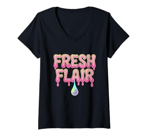 Damen Frisches Flair tropfend T-Shirt mit V-Ausschnitt Damen Frisches Flair tropfend T-Shirt mit V-Ausschnitt von Bold Vibrant Pop Street Art Expression