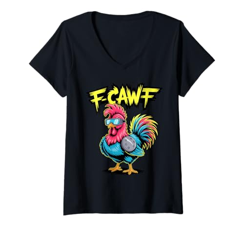 Damen F-Cawf Hahn Sonnenbrille Fun Trend T-Shirt mit V-Ausschnitt Damen F-Cawf Hahn Sonnenbrille Fun Trend T-Shirt mit V-Ausschnitt von Bold Vibrant Rooster Humor Style