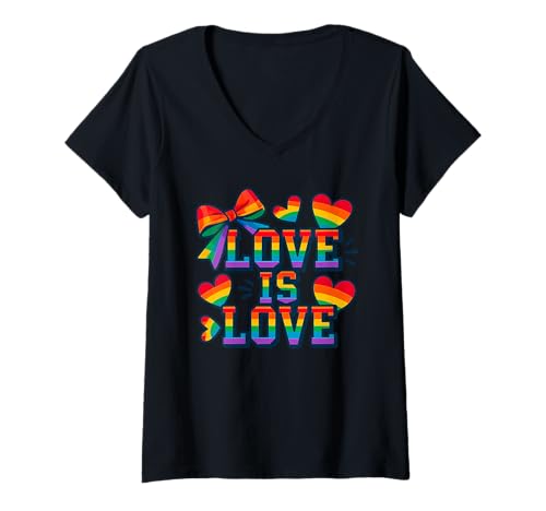 Damen Liebe ist Rainbow Pride Equality LGBTQ Support Design T-Shirt mit V-Ausschnitt Damen Liebe ist Rainbow Pride Equality LGBTQ Support Design T-Shirt mit V-Ausschnitt von Bold Voices Collective