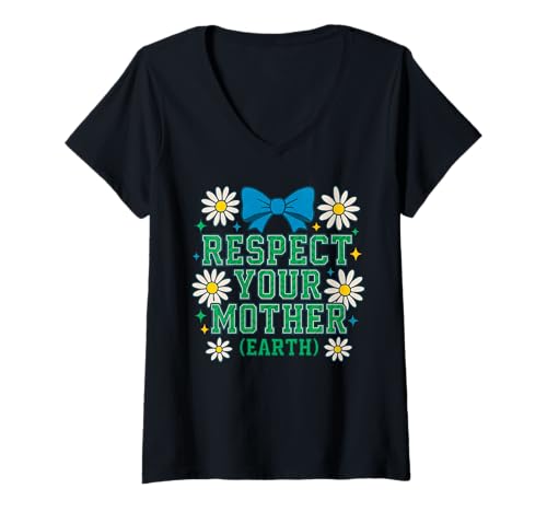 Damen Respect Your Mom Earth Environmental Activism Retro Design T-Shirt mit V-Ausschnitt Damen Respect Your Mom Earth Environmental Activism Retro Design T-Shirt mit V-Ausschnitt von Bold Voices Collective