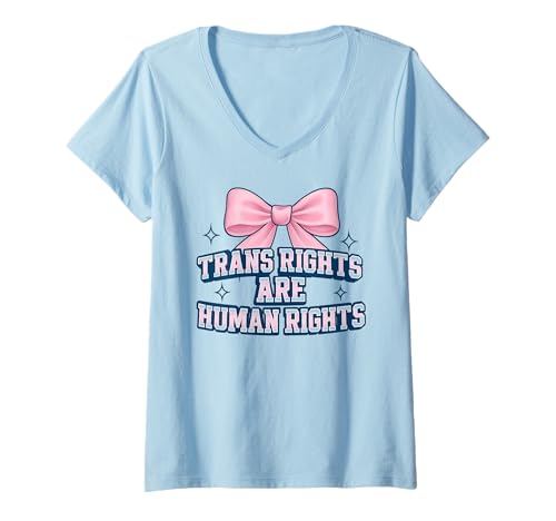 Damen Trans Rights Are Human Preppy Kokettenschleifen-Design T-Shirt mit V-Ausschnitt Damen Trans Rights Are Human Preppy Kokettenschleifen-Design T-Shirt mit V-Ausschnitt von Bold Voices Collective