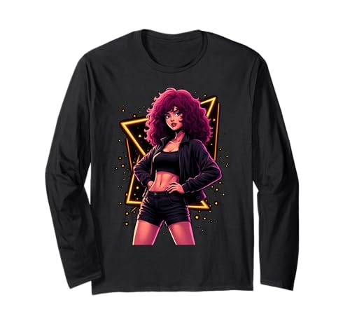 Fierce Fashion Woman with Curly Hair in Vibes Langarmshirt von Bold and Stylish Retro Vibes for Trendsetters