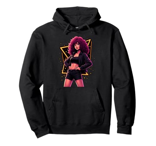 Fierce Fashion Woman with Curly Hair in Vibes Pullover Hoodie von Bold and Stylish Retro Vibes for Trendsetters