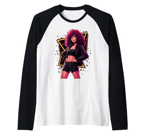 Fierce Fashion Woman with Curly Hair in Vibes Raglan Fierce Fashion Woman with Curly Hair in Vibes Raglan von Bold and Stylish Retro Vibes for Trendsetters