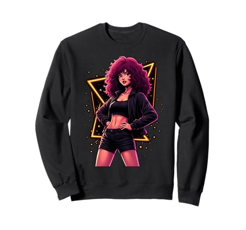 Fierce Fashion Woman with Curly Hair in Vibes Sweatshirt von Bold and Stylish Retro Vibes for Trendsetters