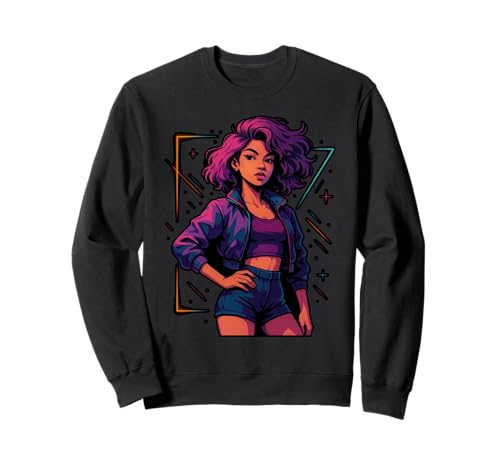 Fierce Fashion Woman with Curly Hair in Vibes Sweatshirt Fierce Fashion Woman with Curly Hair in Vibes Sweatshirt von Bold and Stylish Retro Vibes for Trendsetters