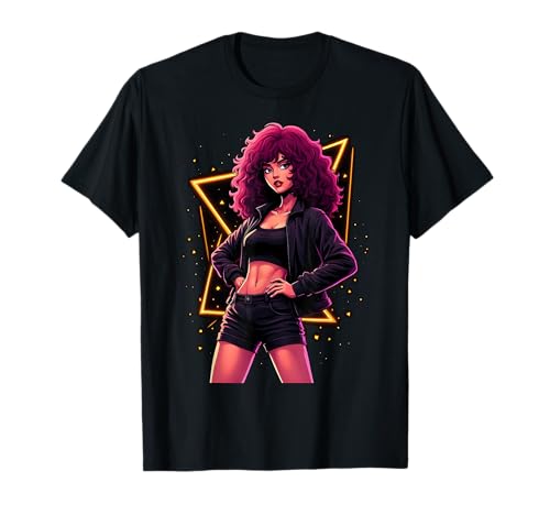 Fierce Fashion Woman with Curly Hair in Vibes T-Shirt von Bold and Stylish Retro Vibes for Trendsetters