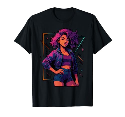 Fierce Fashion Woman with Curly Hair in Vibes T-Shirt von Bold and Stylish Retro Vibes for Trendsetters