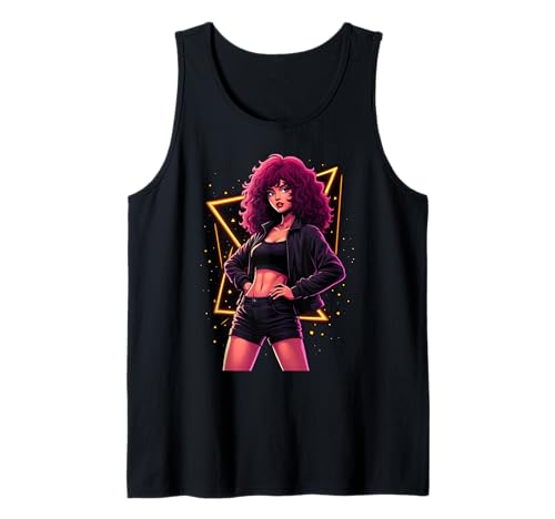 Fierce Fashion Woman with Curly Hair in Vibes Tank Top von Bold and Stylish Retro Vibes for Trendsetters
