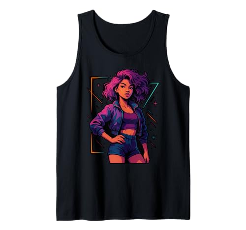 Fierce Fashion Woman with Curly Hair in Vibes Tank Top von Bold and Stylish Retro Vibes for Trendsetters