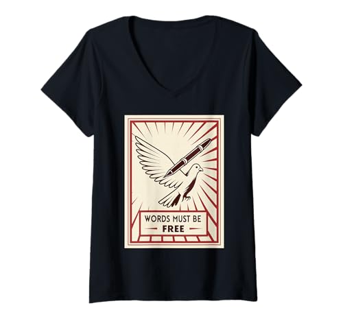 Damen Urban Street Art Redefreiheit Grafiktext T-Shirt mit V-Ausschnitt Damen Urban Street Art Redefreiheit Grafiktext T-Shirt mit V-Ausschnitt von Bold capital letters free speech statement