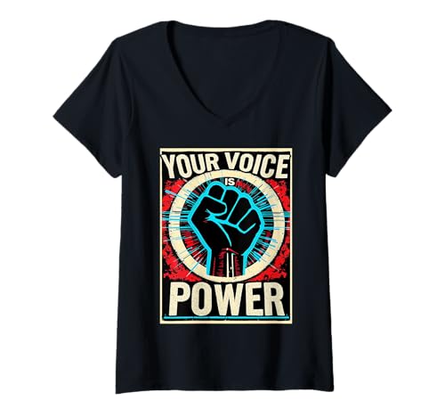 Damen Zeitgenössisches Wort-Design mit freiem Spruch T-Shirt mit V-Ausschnitt Damen Zeitgenössisches Wort-Design mit freiem Spruch T-Shirt mit V-Ausschnitt von Bold outline letters free speech graphic style