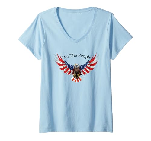 Damen We The People Weißkopfseeadler mit amerikanischer Flagge patriotisch T-Shirt mit V-Ausschnitt Damen We The People Weißkopfseeadler mit amerikanischer Flagge patriotisch T-Shirt mit V-Ausschnitt von Bold & Free Apparel