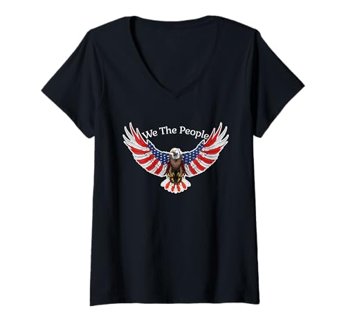 Damen We The People Weißkopfseeadler mit amerikanischer Flagge patriotisch T-Shirt mit V-Ausschnitt Damen We The People Weißkopfseeadler mit amerikanischer Flagge patriotisch T-Shirt mit V-Ausschnitt von Bold & Free Apparel