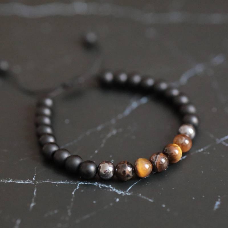 Onyx, Tigerauge & Hämatit Edelstein Armband Verstellbar von Bold5Jewels