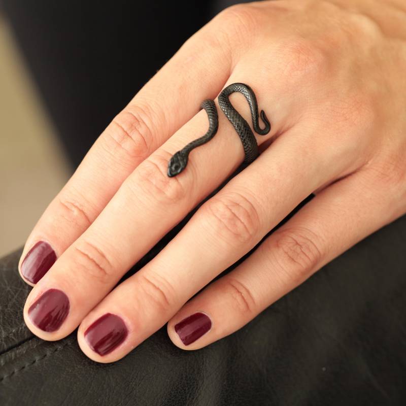 Schwarze Schlangen Ring Unisex Edelstahl Einstellbar Gothic Reptil Schmuck von Bold5Jewels