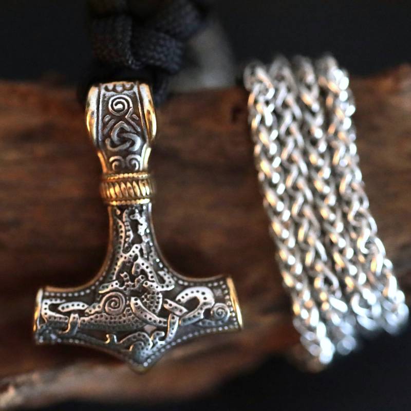 Wikinger Schmuckset Paracord Halskette Mit Thorshammer Mjölnir, Edelstahl Verschluss Und Anhänger Plus 60 cm Kielkette von Bold5Jewels