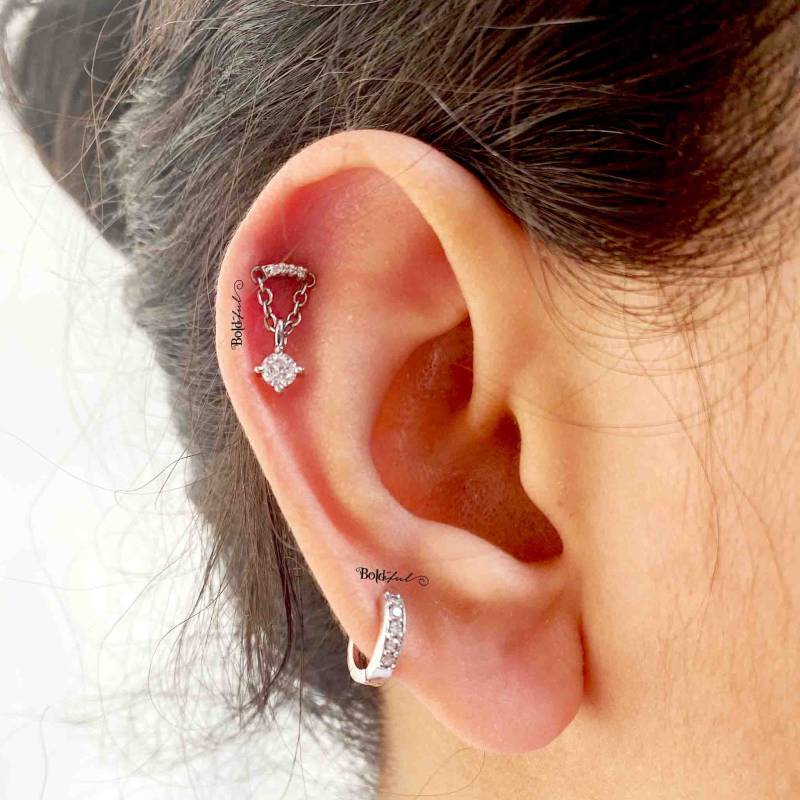 Helix Kette Ohrring |Flat Back Stud|Knorpel Rook Piercing Schmuck Ohrringe Flache Rückseite Coole Muttertagsgeschenk von Boldiful