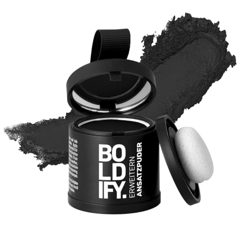 BOLDIFY Ansatzpuder ﻿Großpackung - Haar Concealer zur Haarverdichtung für Frauen und Männer, Grauabdeckung für 48h, wasserfestes Haar Make-up zum Ansatz kaschieren (Schwarz) von Boldify