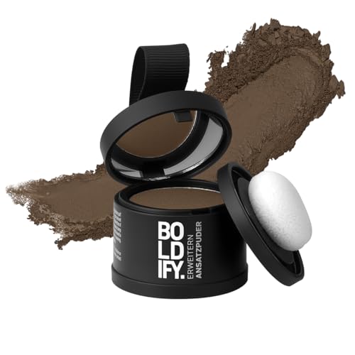 BOLDIFY Ansatzpuder 4g - Haar Concealer zur Haarverdichtung für Frauen und Männer, Grauabdeckung für 48h, wasserfestes Haar Make-up zum Ansatz kaschieren (Hellbraun) von Boldify