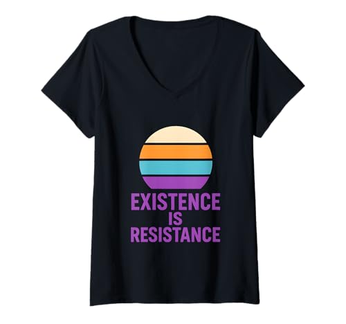 Damen Agender Pride Existenz ist Widerstand Modernes neutrales Geschlecht T-Shirt mit V-Ausschnitt Damen Agender Pride Existenz ist Widerstand Modernes neutrales Geschlecht T-Shirt mit V-Ausschnitt von Boldly Queer - Expressive Pride Apparel for All