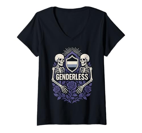 Damen Agender Pride Grün Schwarz Grau Unisex Nonbinary T-Shirt mit V-Ausschnitt Damen Agender Pride Grün Schwarz Grau Unisex Nonbinary T-Shirt mit V-Ausschnitt von Boldly Queer - Expressive Pride Apparel for All