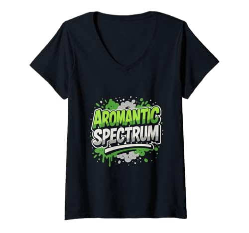 Damen Aromantic Spectrum Aro Pride Unisex Grün Weiß LGBTQ+ T-Shirt mit V-Ausschnitt Damen Aromantic Spectrum Aro Pride Unisex Grün Weiß LGBTQ+ T-Shirt mit V-Ausschnitt von Boldly Queer - Expressive Pride Apparel for All