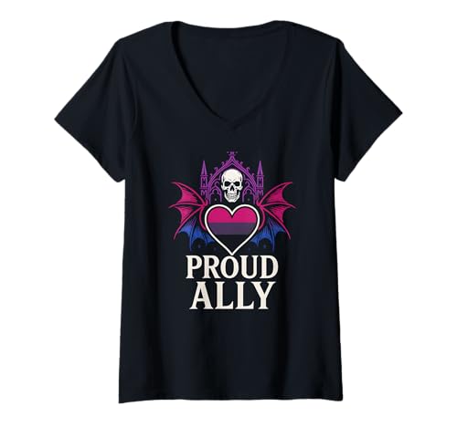 Damen Bi Pride Proud Ally Retro Damen LGBTQ+ Sichtbarkeit T-Shirt mit V-Ausschnitt Damen Bi Pride Proud Ally Retro Damen LGBTQ+ Sichtbarkeit T-Shirt mit V-Ausschnitt von Boldly Queer - Expressive Pride Apparel for All