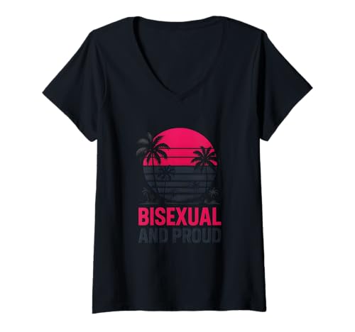 Damen Bisexual Pride Pink Lila Blau Damen Sichtbarkeit T-Shirt mit V-Ausschnitt Damen Bisexual Pride Pink Lila Blau Damen Sichtbarkeit T-Shirt mit V-Ausschnitt von Boldly Queer - Expressive Pride Apparel for All