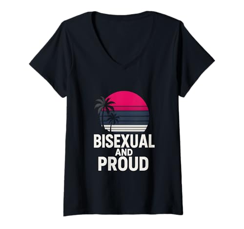 Damen Bisexual Pride Pink Lila Blau Damen Sichtbarkeit T-Shirt mit V-Ausschnitt Damen Bisexual Pride Pink Lila Blau Damen Sichtbarkeit T-Shirt mit V-Ausschnitt von Boldly Queer - Expressive Pride Apparel for All