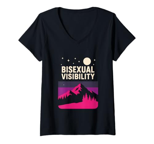 Damen Bisexual Pride Visibility Retro Bi Flag LGBTQ+ Sichtbarkeit T-Shirt mit V-Ausschnitt Damen Bisexual Pride Visibility Retro Bi Flag LGBTQ+ Sichtbarkeit T-Shirt mit V-Ausschnitt von Boldly Queer - Expressive Pride Apparel for All