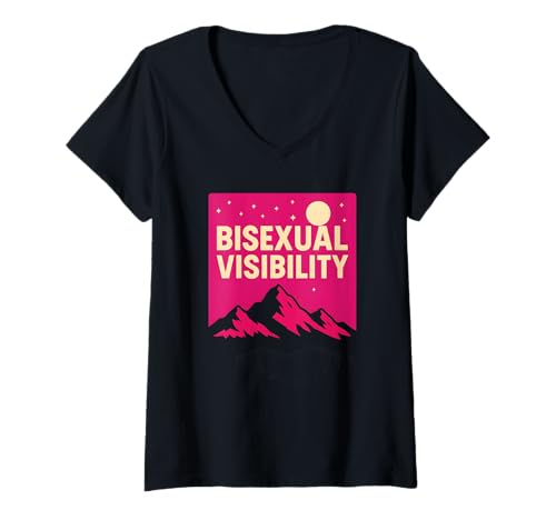Damen Bisexual Pride Visibility Retro Damen Bi-Flagge LGBTQ+ T-Shirt mit V-Ausschnitt Damen Bisexual Pride Visibility Retro Damen Bi-Flagge LGBTQ+ T-Shirt mit V-Ausschnitt von Boldly Queer - Expressive Pride Apparel for All