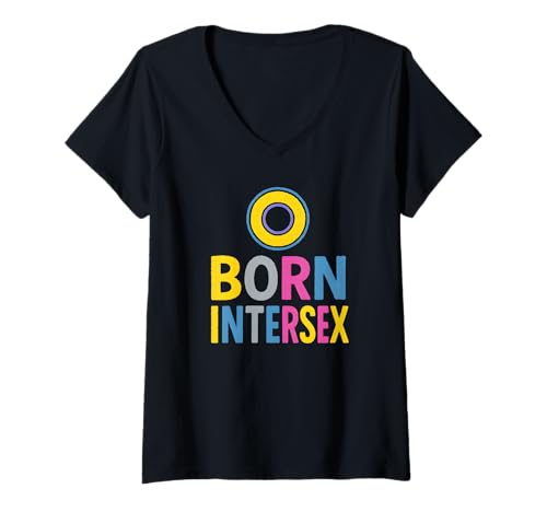 Damen Born Intersex Pride Süßer Vintage-LGBTQ+ T-Shirt mit V-Ausschnitt Damen Born Intersex Pride Süßer Vintage-LGBTQ+ T-Shirt mit V-Ausschnitt von Boldly Queer - Expressive Pride Apparel for All