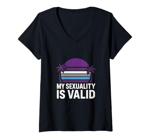 Damen Demisexual Pride My Sexuality Is Valid Retro Damen Semi-Pr T-Shirt mit V-Ausschnitt Damen Demisexual Pride My Sexuality Is Valid Retro Damen Semi-Pr T-Shirt mit V-Ausschnitt von Boldly Queer - Expressive Pride Apparel for All