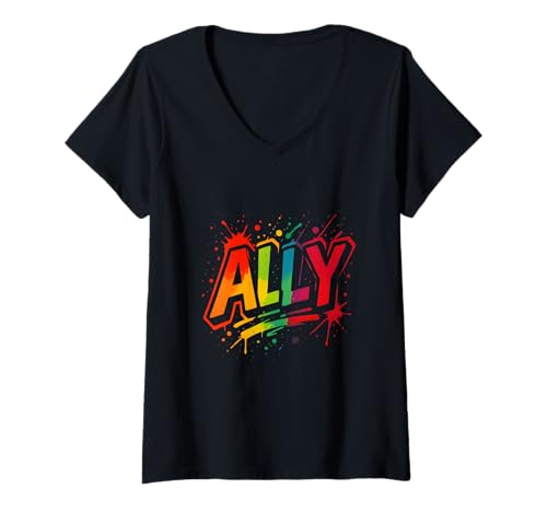 Damen Gay Pride Month Ally Liebe ist Liebe Rainbow LGBTQ+ T-Shirt mit V-Ausschnitt Damen Gay Pride Month Ally Liebe ist Liebe Rainbow LGBTQ+ T-Shirt mit V-Ausschnitt von Boldly Queer - Expressive Pride Apparel for All
