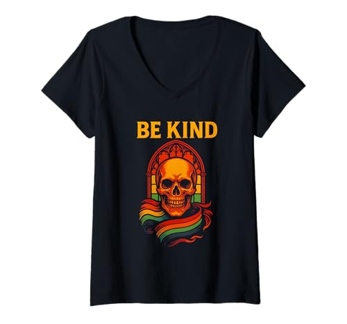 Damen Gay Pride Month Be Kind Regenbogenschädel im Vintage-LGBTQ+ T-Shirt mit V-Ausschnitt Damen Gay Pride Month Be Kind Regenbogenschädel im Vintage-LGBTQ+ T-Shirt mit V-Ausschnitt von Boldly Queer - Expressive Pride Apparel for All