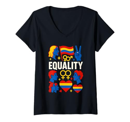 Damen Gay Pride Month Gleichheit Rainbow LGBTQ+ Pride T-Shirt mit V-Ausschnitt von Boldly Queer - Expressive Pride Apparel for All