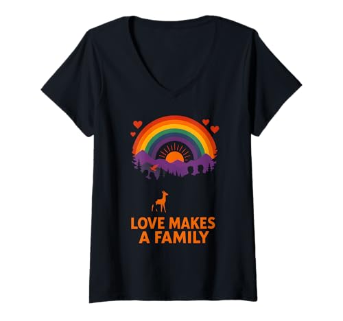 Damen Gay Pride Month Liebe macht eine Familie zum Regenbogen LGBTQ+ T-Shirt mit V-Ausschnitt Damen Gay Pride Month Liebe macht eine Familie zum Regenbogen LGBTQ+ T-Shirt mit V-Ausschnitt von Boldly Queer - Expressive Pride Apparel for All