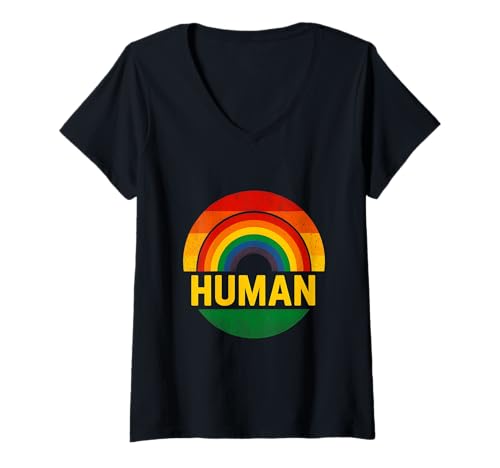 Damen Gay Pride Month Love Human Rainbow T-Shirt T-Shirt mit V-Ausschnitt Damen Gay Pride Month Love Human Rainbow T-Shirt T-Shirt mit V-Ausschnitt von Boldly Queer - Expressive Pride Apparel for All
