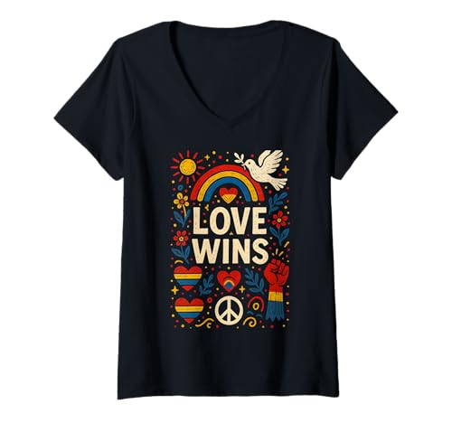 Damen Gay Pride Month Love gewinnt Vintage-Regenbogenherz LGBTQ+ T-Shirt mit V-Ausschnitt Damen Gay Pride Month Love gewinnt Vintage-Regenbogenherz LGBTQ+ T-Shirt mit V-Ausschnitt von Boldly Queer - Expressive Pride Apparel for All