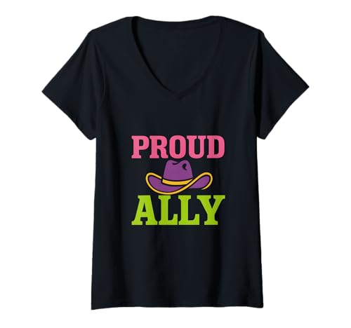 Damen Gay Pride Month Proud Ally Bunter Cowboyhut niedlich LGBTQ+ T-Shirt mit V-Ausschnitt Damen Gay Pride Month Proud Ally Bunter Cowboyhut niedlich LGBTQ+ T-Shirt mit V-Ausschnitt von Boldly Queer - Expressive Pride Apparel for All