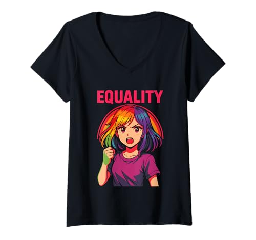Damen Gay Pride Parade Monat Gleichheit Moderner Regenbogen LGBTQ+ T-Shirt mit V-Ausschnitt von Boldly Queer - Expressive Pride Apparel for All