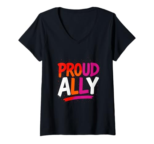 Damen Gay Pride Parade Month Proud Ally Süßer Regenbogen LGBTQ+ T-Shirt mit V-Ausschnitt von Boldly Queer - Expressive Pride Apparel for All