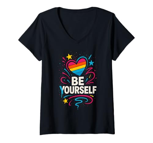 Damen Gay Pride Parade Month Sei du selbst bunt LGBTQ+ Pride T-Shirt mit V-Ausschnitt Damen Gay Pride Parade Month Sei du selbst bunt LGBTQ+ Pride T-Shirt mit V-Ausschnitt von Boldly Queer - Expressive Pride Apparel for All