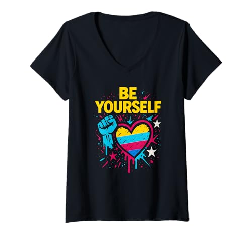 Damen Gay Pride Parade Month Sei du selbst bunt LGBTQ+ Pride T-Shirt mit V-Ausschnitt Damen Gay Pride Parade Month Sei du selbst bunt LGBTQ+ Pride T-Shirt mit V-Ausschnitt von Boldly Queer - Expressive Pride Apparel for All