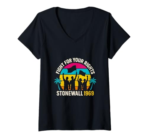 Damen Gay Pride Stonewall 1969 Rainbow Pride Top T-Shirt mit V-Ausschnitt Damen Gay Pride Stonewall 1969 Rainbow Pride Top T-Shirt mit V-Ausschnitt von Boldly Queer - Expressive Pride Apparel for All