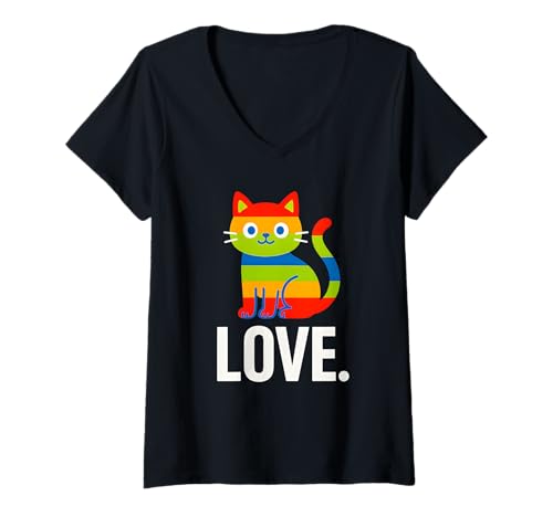 Damen Gay Pride Süße Katze oder Kätzchen Love LGBTQ+ Rainbow T-Shirt mit V-Ausschnitt Damen Gay Pride Süße Katze oder Kätzchen Love LGBTQ+ Rainbow T-Shirt mit V-Ausschnitt von Boldly Queer - Expressive Pride Apparel for All