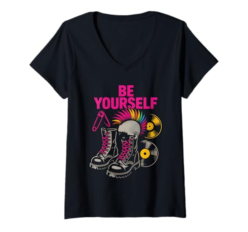 Damen Gay Punk Sei du selbst Colourful Pride T-Shirt mit V-Ausschnitt Damen Gay Punk Sei du selbst Colourful Pride T-Shirt mit V-Ausschnitt von Boldly Queer - Expressive Pride Apparel for All