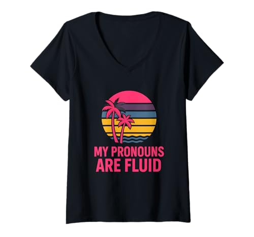 Damen Genderfluid Pride My Pronomen Are Fluid Pink Purple Black T-Shirt mit V-Ausschnitt Damen Genderfluid Pride My Pronomen Are Fluid Pink Purple Black T-Shirt mit V-Ausschnitt von Boldly Queer - Expressive Pride Apparel for All