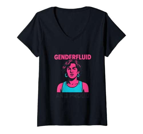 Damen Genderfluid Pride Vintage Fluid für Damen Gender LGBTQ+ T-Shirt mit V-Ausschnitt Damen Genderfluid Pride Vintage Fluid für Damen Gender LGBTQ+ T-Shirt mit V-Ausschnitt von Boldly Queer - Expressive Pride Apparel for All